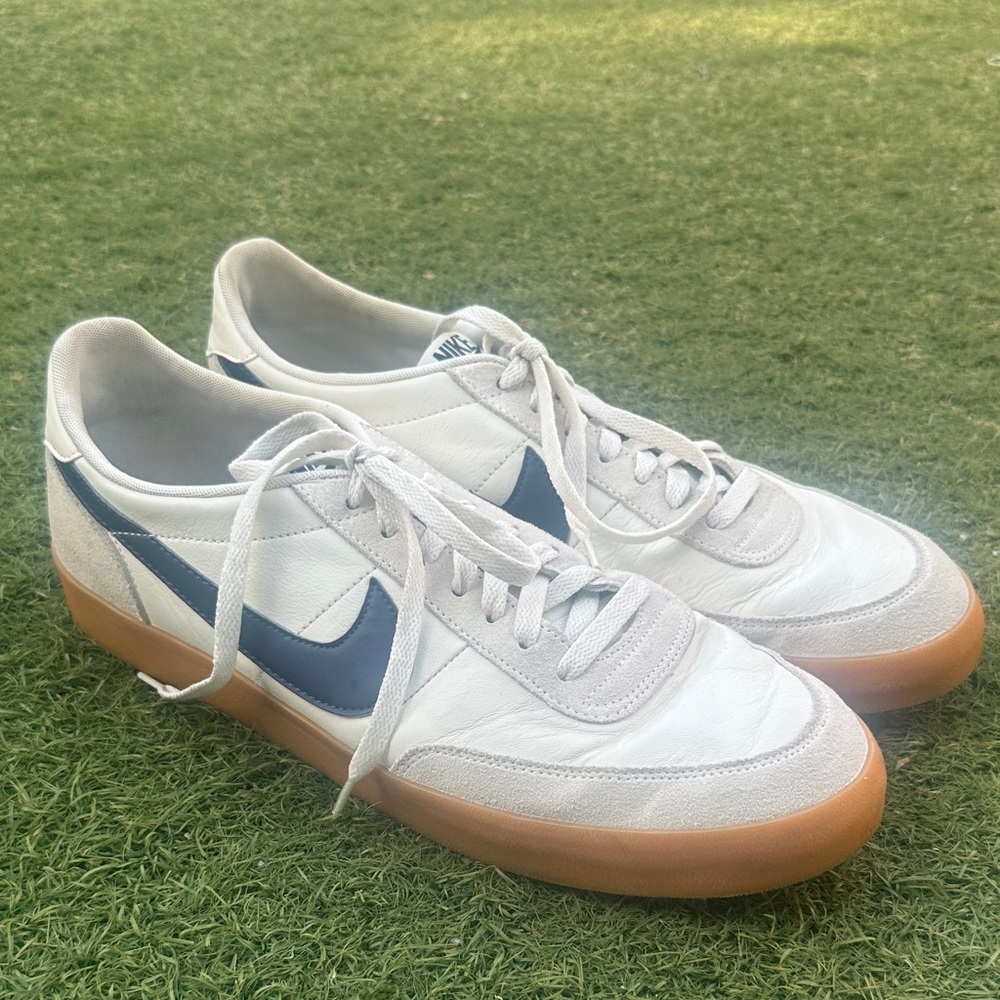 Nike White and Blue Leather Sneakers